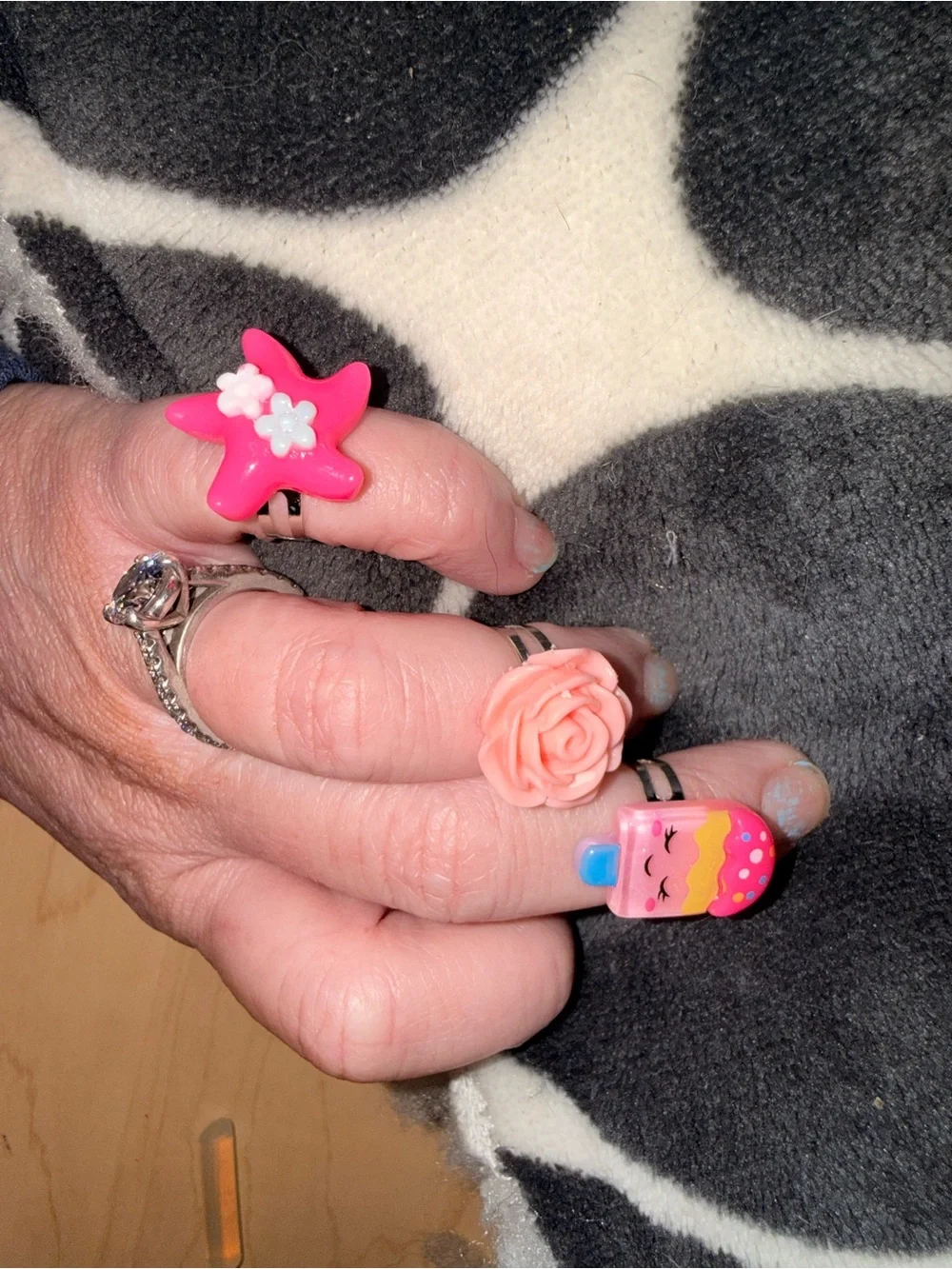 Source Unknown Pink and Blue Kids Ring Set